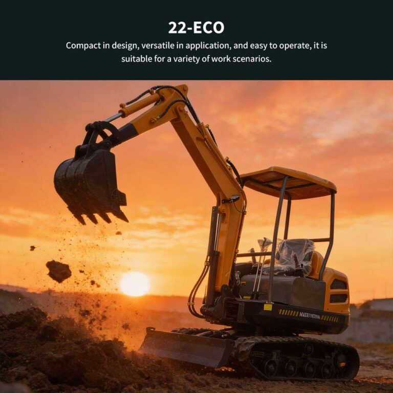 Kuinka valita oikea kaivausyritys projektillesi 8 2,2 Ton Mini Kaivinkoneen sovelluskuva, jossa näkyy keltainen kaivinkone, joka vapauttaa maaperää korotetusta ämpäristään auringonlaskun aikaan