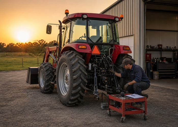 Ce să inspectați pe un nou tractor agricol înainte de primele 50 de ore 2 Tractor agricol prima inspecție de 50 de ore lângă cârlig și furtunuri hidraulice înainte de munca pe teren