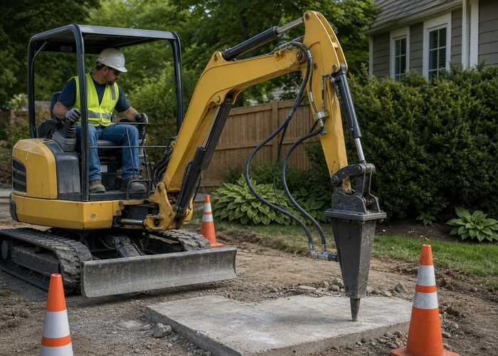 Mini Excavator Auxiliary Hydraulic Flow: Matching Augers, Breakers, and Attachments Before the Job 2 Mini excavator hydraulic breaker positioned in a controlled work zone