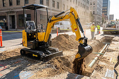 Compact excavator for municipal projects