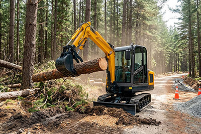 Excavator operating in forestry