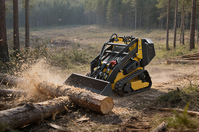 Skid steer loader working in forestry