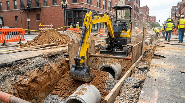 Excavator used in municipal construction