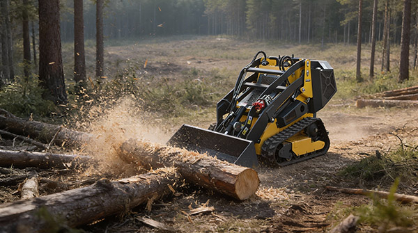 Skid steer loader working on a forestry project