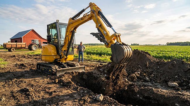 Excavator used for agriculture and farm work