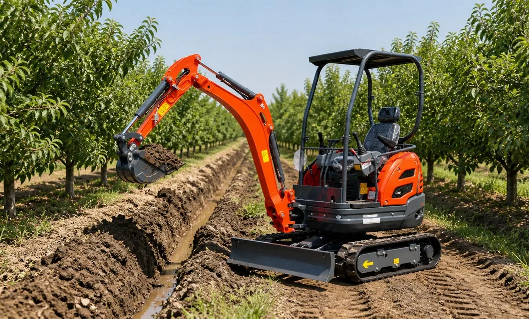 Drainage channel excavated between orchard rows
